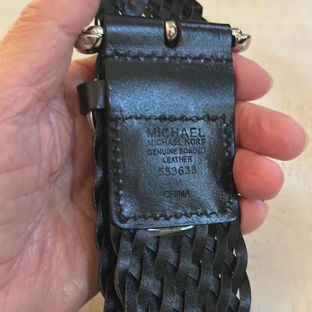 Michael Kors Black Leather Braided Belt M